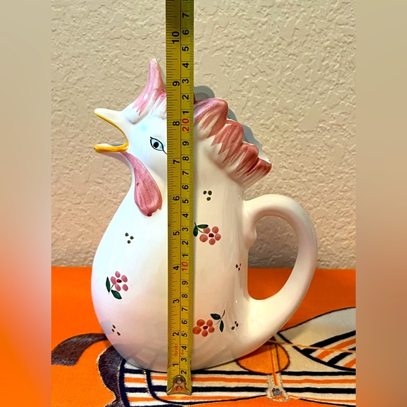 Large Ceramic Italian Rooster Pitcher. Handpainted In Italy. Flowers. 2210 - Picture 6 of 7